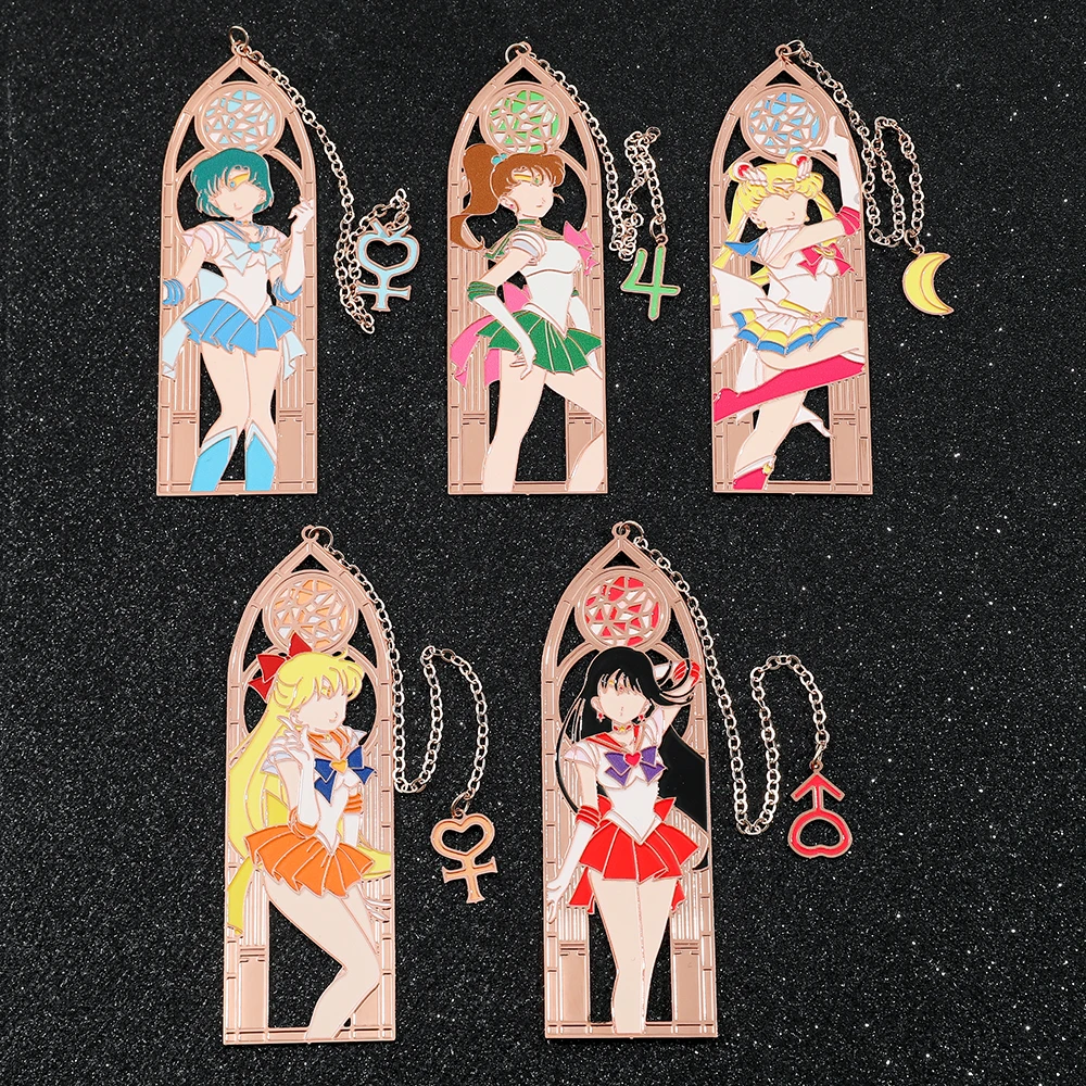Anime Sailors Moon Sweet Figure Metal Bookmarks for Women Girls Fans Collection Page Mark for Books Lover Reading Supplies Gifts