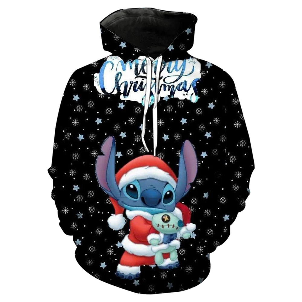 

Spring Autumn Christmas Disney Stitch Street Fashion Women's Round Neck Pullover Printed Hoodie Dress Casual Loose Hoodie