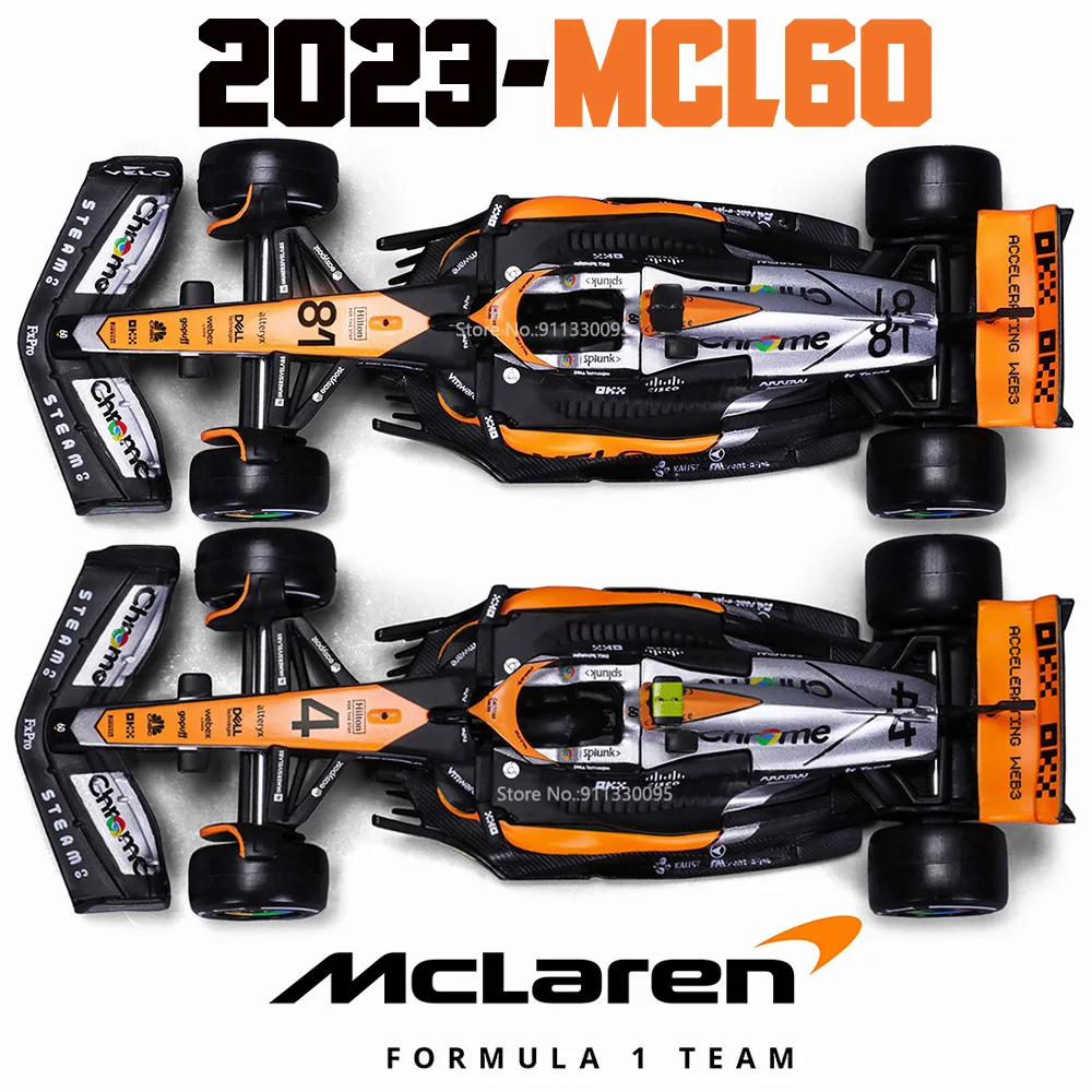 Bburago 1:43 Nieuwe 2023 Mclaren F1 Team Mcl60 4 # Lando Norris 81 # Oscar Piastri Formule Één Legering Super Speelgoed Gegoten Automodel