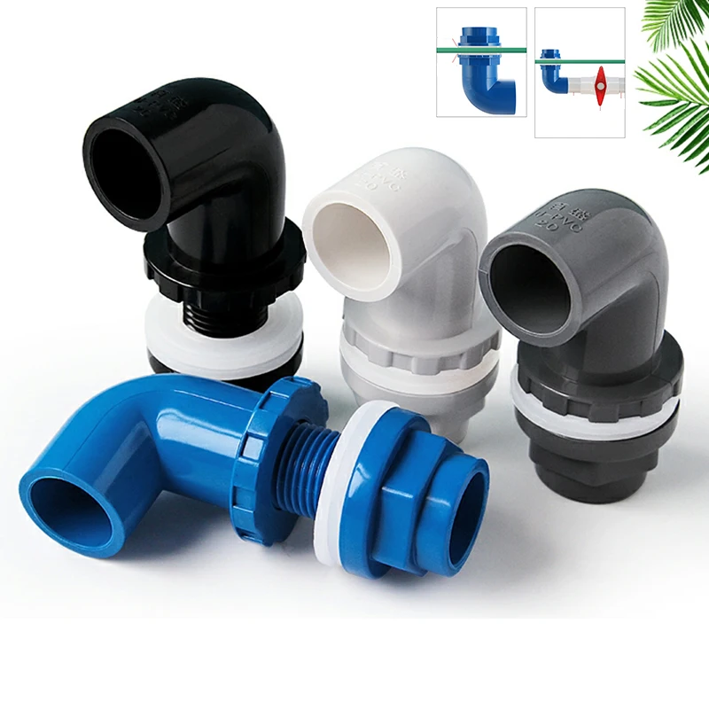 

I.D20~50mm PVC Aquarium 90° Elbow Drainage Connector Fish Tank Overflow Joints Water Inlet Outlet Supply Pipe DIY Drain Fittings