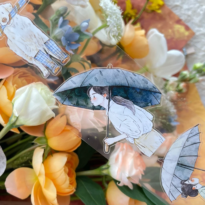 60mm*10m 빈티지 소녀 캐릭터 우산 풍경 PET 테이프 창의적인 DIY 저널 재료 콜라주 스크랩북킹 문구류