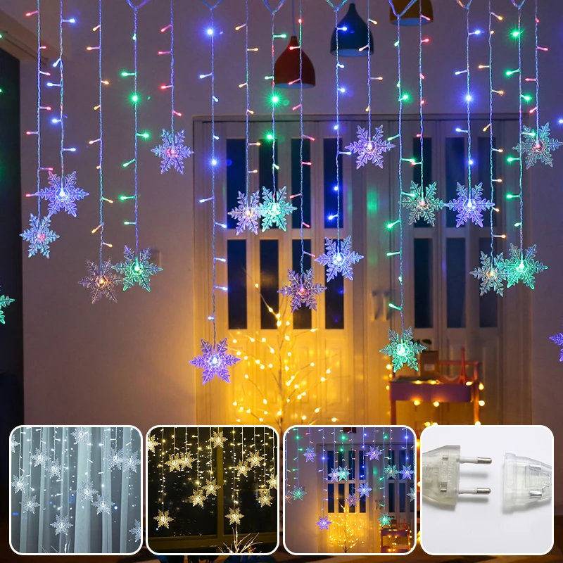 

4m Christmas Garland Curtain Light Led Snowflake Curtain Icicle Fairy String Lights Home Party Christmas New Year Decoration