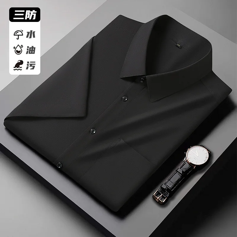 Men Waterproof Shirts 52 54 Short Sleeve Plus Size Big Shirt 10XL 9XL 12XL 50 Summer Formal White anti oil Shirt 160KG 4