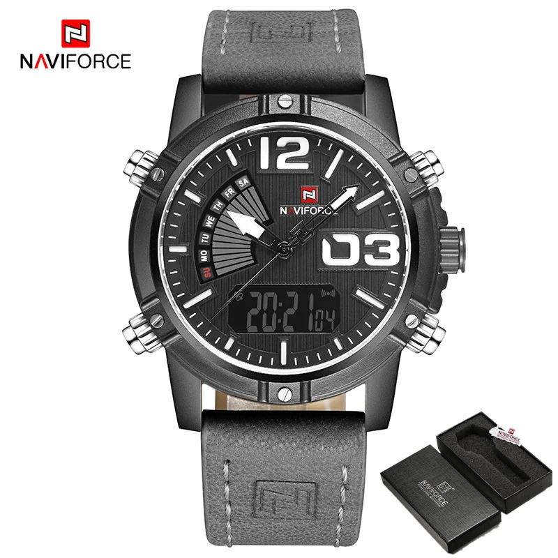 2019 NAVIFORCE Men's Fashion Sport Watches Men Quartz Analog Date Clock Man Leather Military Waterproof Watch Relogio Masculino 