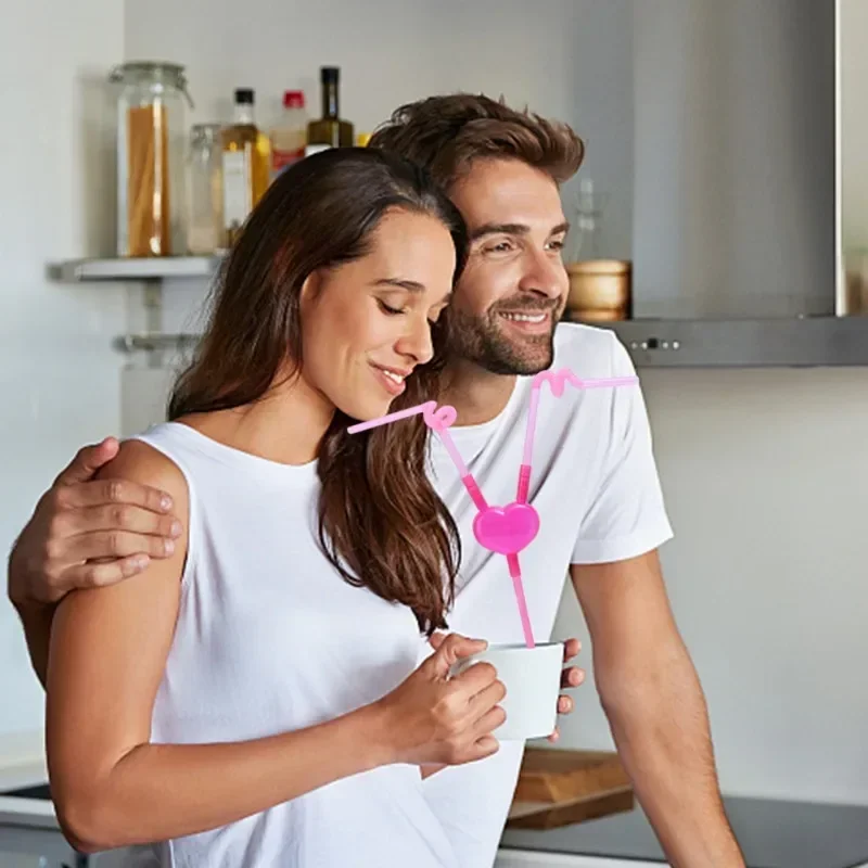 1/10PCS Love Straws Heart Couple Straw Flexible Plastic Diy Pink Drink Cocktail Pipette Bar Party Parent-Child Game Supplies