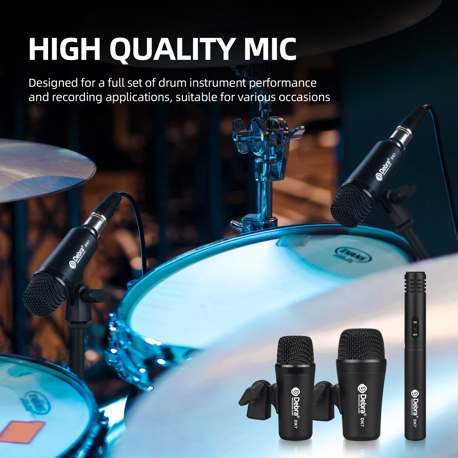 Audio Drum Microphone Kit DK7 Metal Dynamic Microphone XLR Plug Quick Response For Performances Home Recording Clubs Rehearsal
