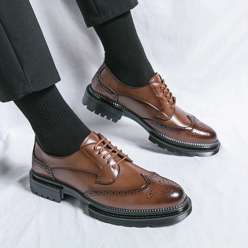 Oxford Shoes Genuine Calfskin Leather Brogue Dress Shoes Classic Business Formal Man Handcrafted Mens