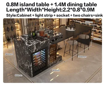 ​ ​ ชุดครัวกลางหินอ่อนหรูหรา พร้อมโต๊ะรับประทานอาหาร ตู้แช่ไวน์ ไฟ LED ชั้นวางของ 2 ชั้น และฐานประติมากรรมศิลปะ ​ ​ 5