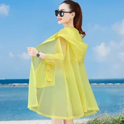 New Sun Protection Clothing Thin Women's Trench Coat Medium Long Beach Sun Protection Skin Clothes Anti-UV  Female Jacket