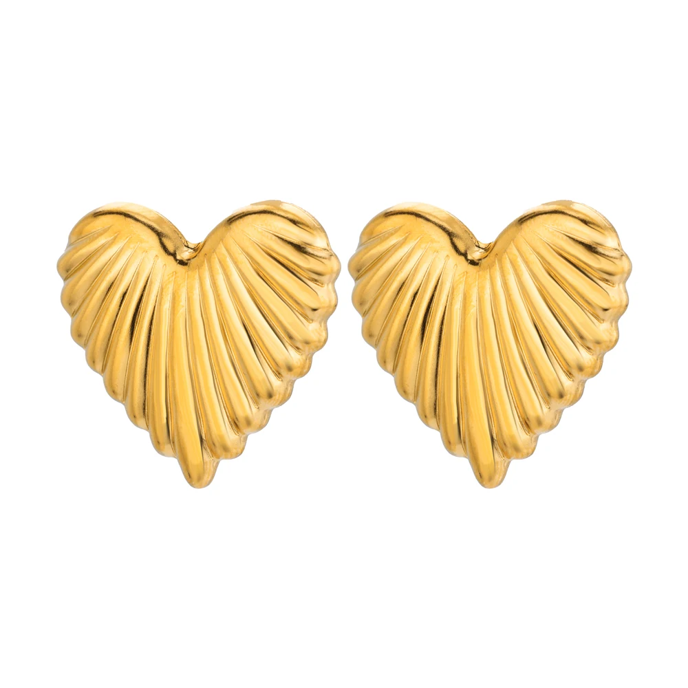 Stainless Steel Heart Stripe Chunky Stud Earrings for Women