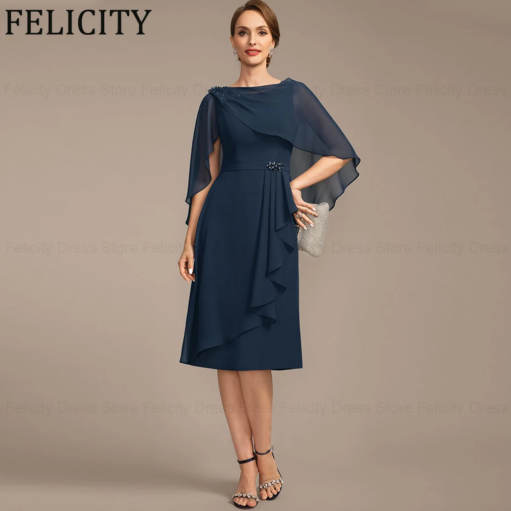 

FELICITY Elegant Mother of the Bride Dresses 2024 Sheath Scoop Wedding Guest Dresses Beading Knee-Length Prom Party Evening Gown