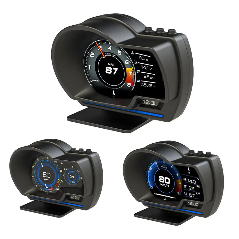 새로운 유니버설 OBD2 GPS 듀얼 시스템 미터 속도계 헤드업 디스플레이 P6 GPS HUD 다기능 LCD 계기판 디스플레이