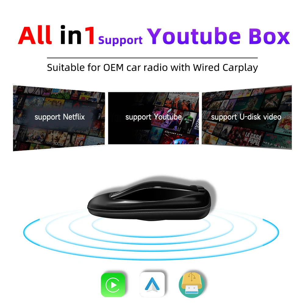 

Android AI Box проводной автомобильный воспроизведение на беспроводной Carplay Android автомобильный мультимедийный потоковый бокс поддержка Netflix Youtube DSP Built-in GPS