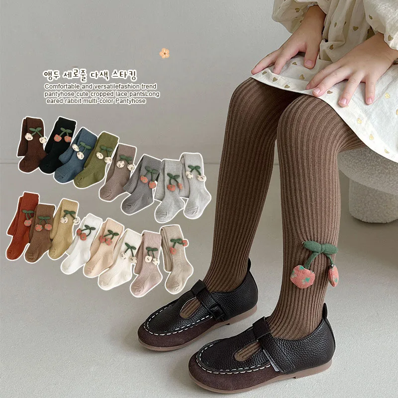 Kids Pantyhose Baby Fashion Korean Style Cute Cherry Girls Cotton Knitted Leggings Long Stocking kids pantyhose,toddler tights,kids leggings
