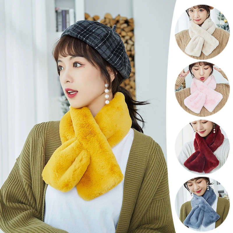 Japan South Korea Sweet Faux Wool Acrylic Scarf Fur Collar Female Autumn Winter Imitation Fur All-Match Plush Collar