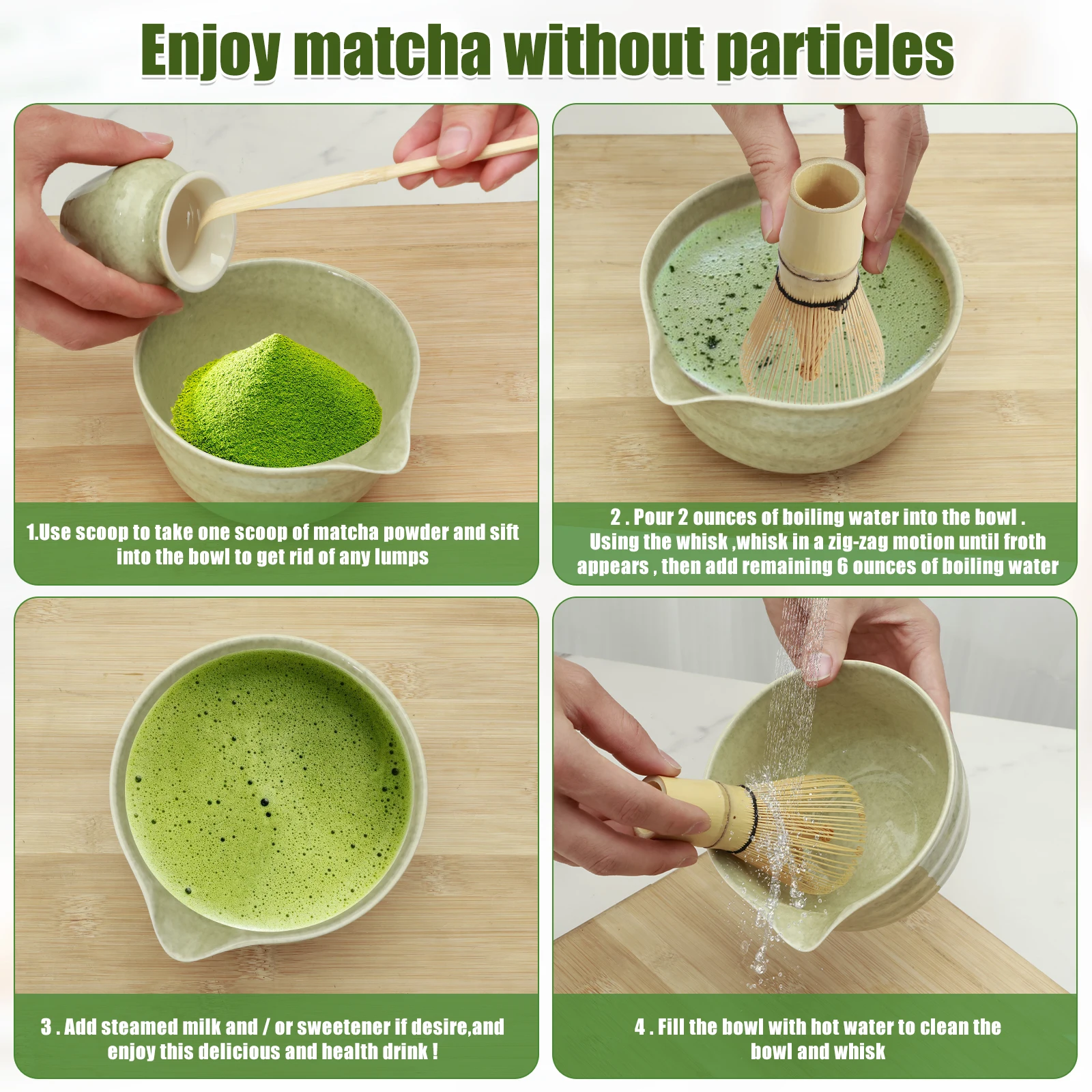 Matcha Whisk Set, 8 PCS Ceramic Matcha Set With Bamboo Scoopa, Scoop