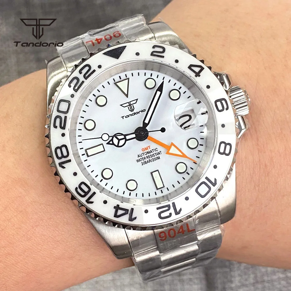 Tandorio 200m Waterproof NH34A GMT Movement Automatic Wristwatch for Men Steel Bracelet Sapphire Glass 120 Clicks Rotating Bezel