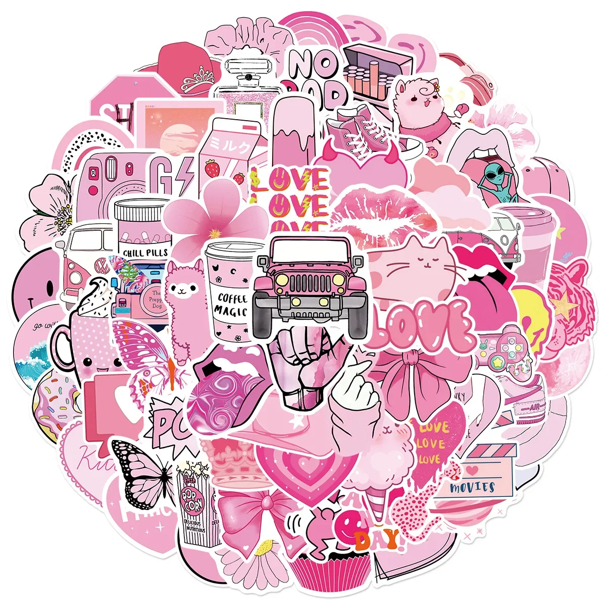 50/100PCS Pink VSCO Cute Girl Stickers Aesthetic Skateboard Laptop Guitar Graffiti Luggage Sticker Waterproof Decal Toys 2
