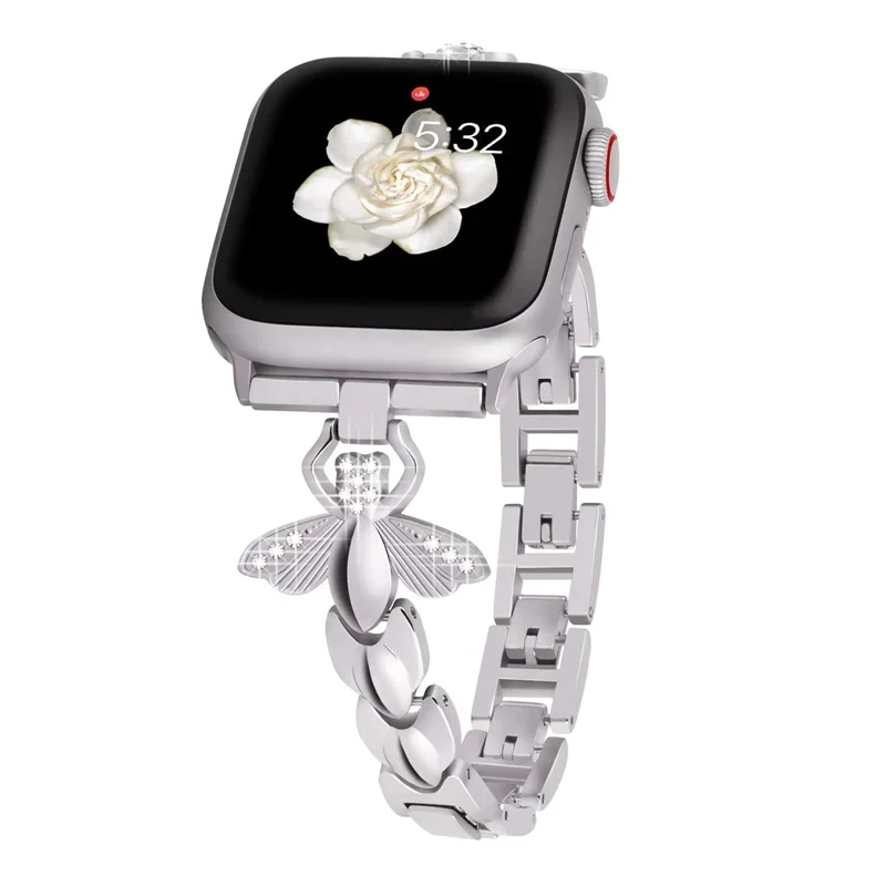 Metal Strap for Apple Watch 9 8 7 45mm 41mm Ultra2 49mm Small Bee Carved Bracelet Wristband iWatch 6 5 4 SE 44mm 42mm 40mm Belt