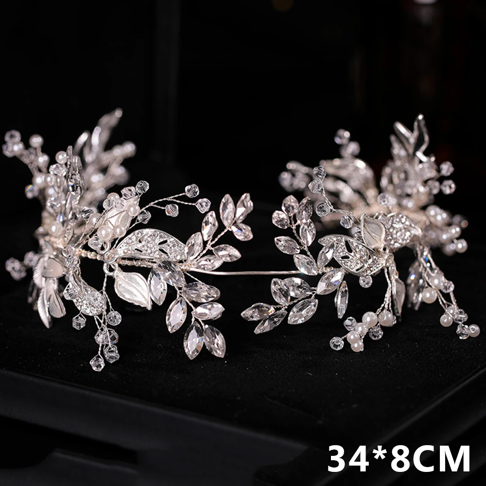 

Bridal Sweet Headband Leaf Headpieces Pearls Hair Accessories with Dazzling Rhinestones for Banquet Wedding Masquerade
