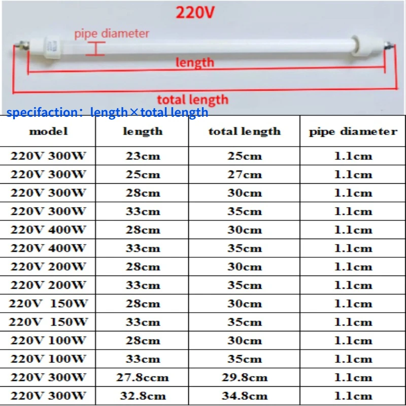 1PC 100W-400W quartz infrared tube heating element for Disinfection cabinet quartz infrared heater lamps Electric heater parts