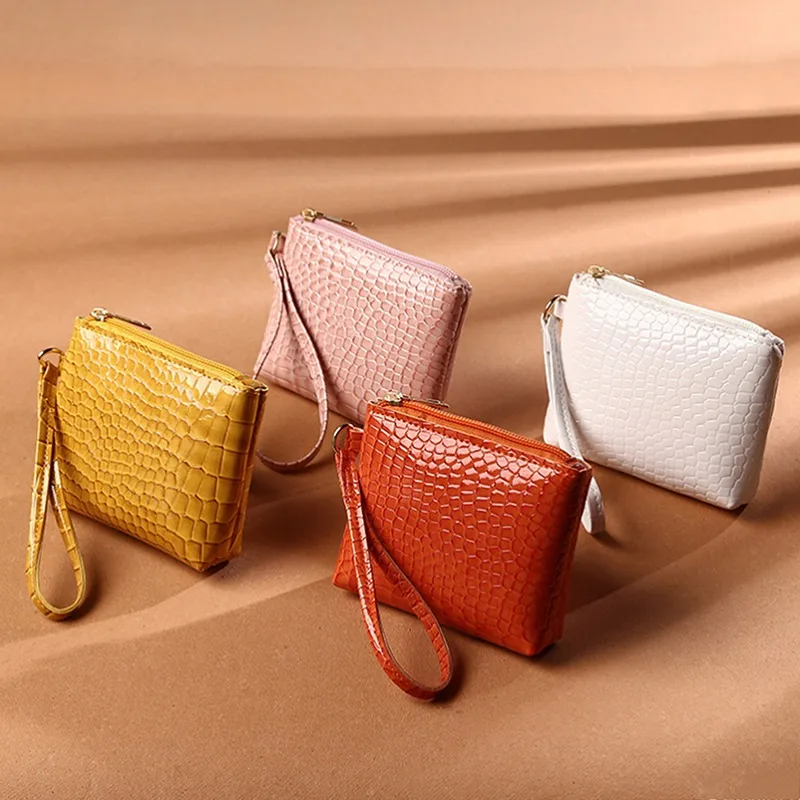 

Crocodile Wallet for Women Coin Purse New Fashion Small Wrist Bag High-quality PU Coin Wallet Zipper Closure Solid Candy Colors