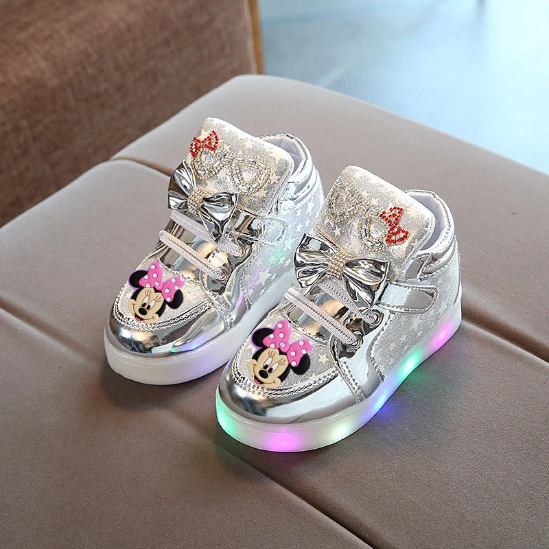 Children Sports Shoes Disney Minnie Girl Flashing Cartoon LED Casual