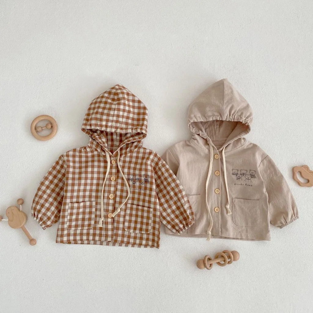 

2023 Autumn New Baby Long Sleeve Hooded Coat Cute Cartoon Bear Print Jacket For Boys Girls Casual Coat Infant Cotton Cardigan