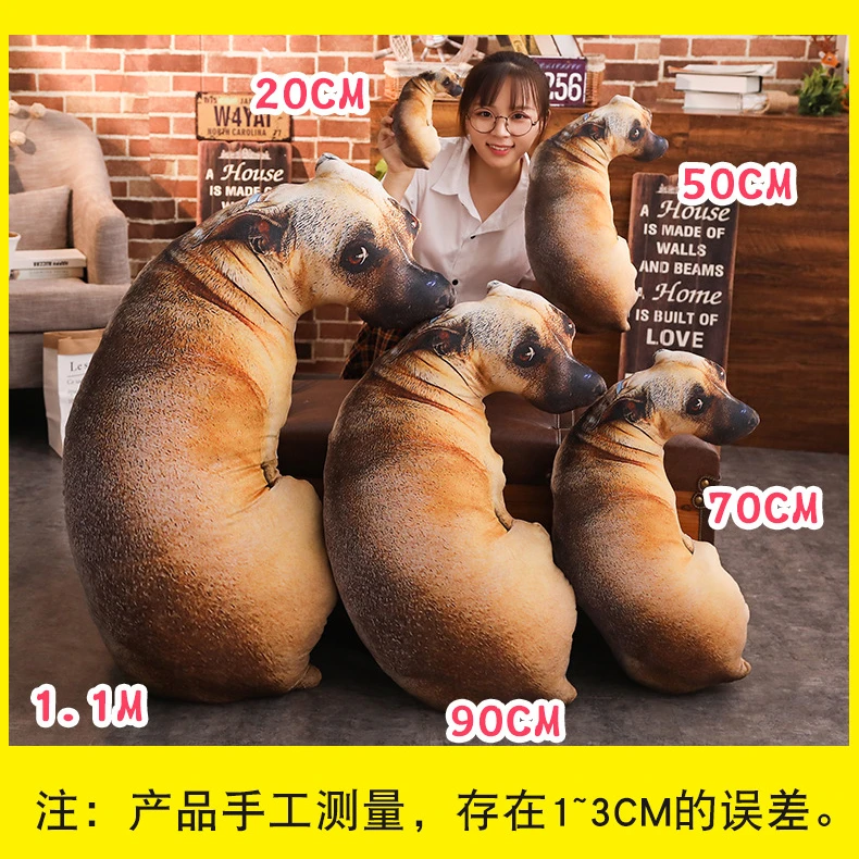 Throw Pillow 50cm 3D Lifelike Animal Dog Printed Bend Funny Dog Head Cosplay Toy Cushion For Home
