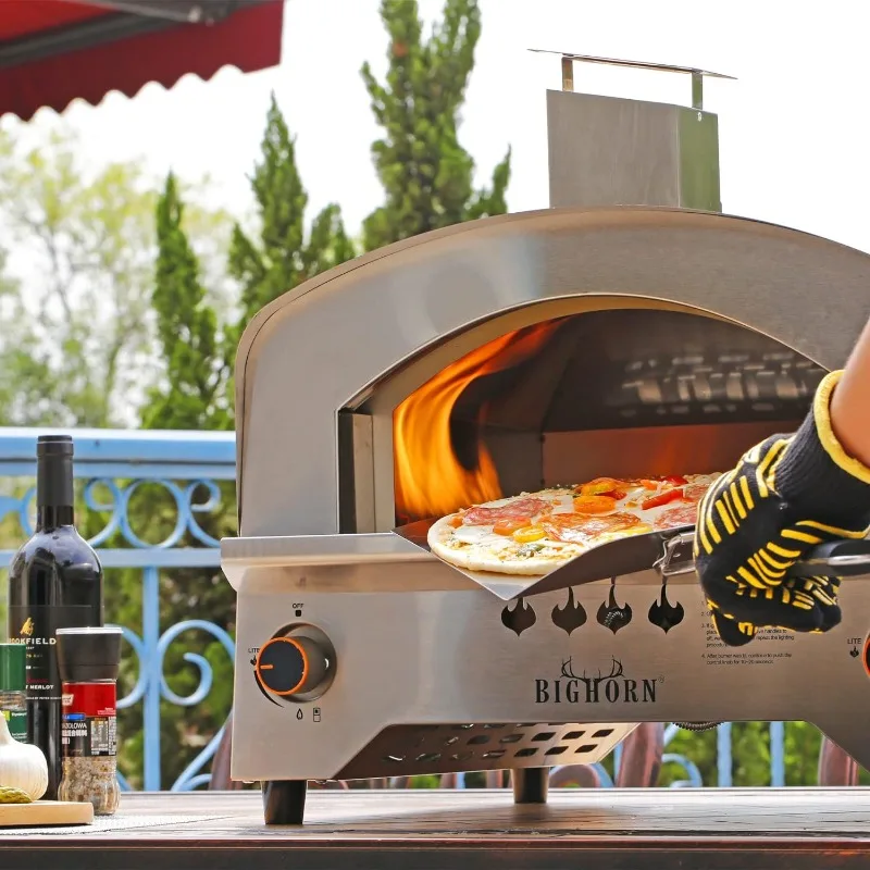 BIG HORN OUTDOORS Gas Pizza Oven, Portable Propane Pizza Oven with 13 inch Stone