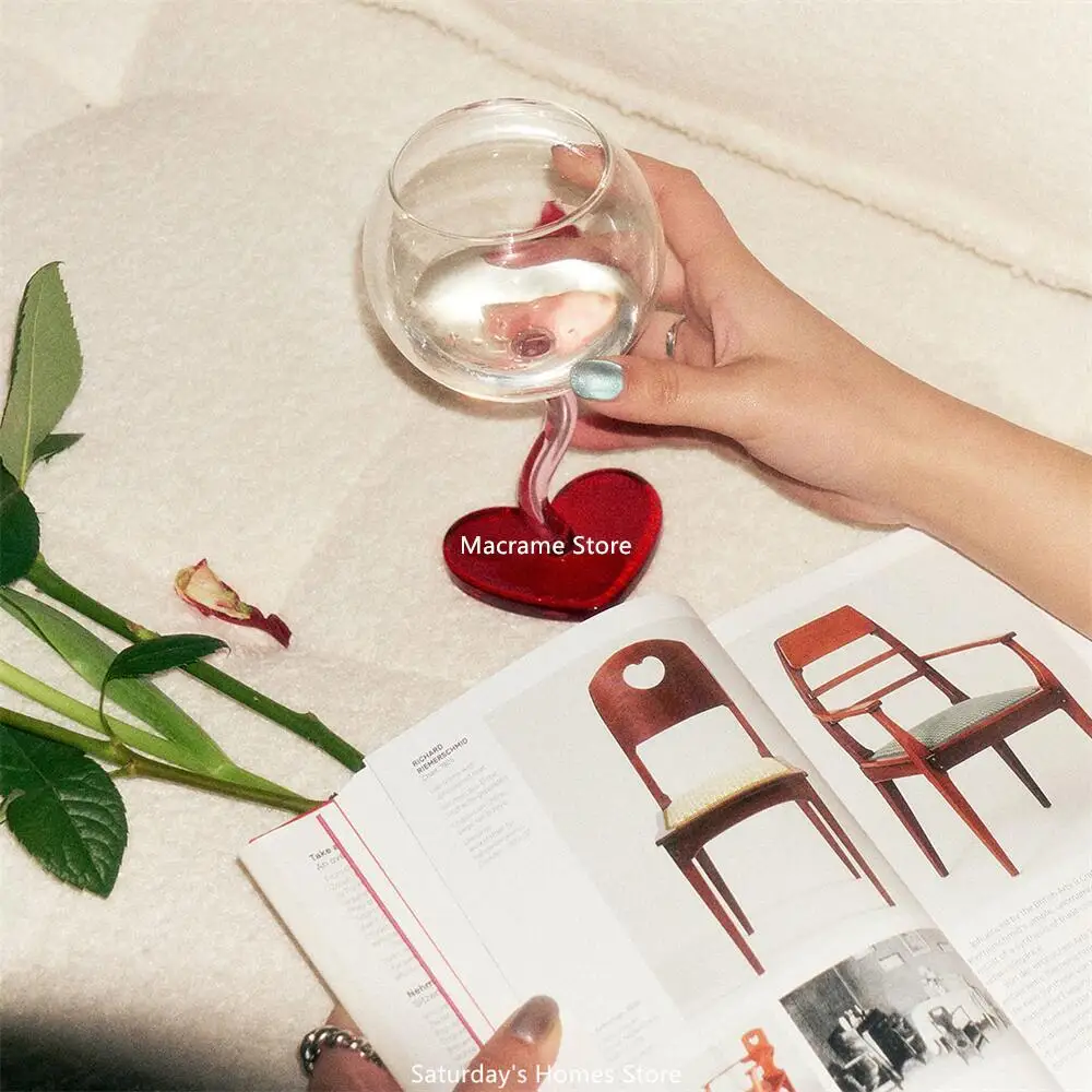 Red Heart Bottom Glass Goblet Mug Champagne Red Wine Glass Cup Borosilicate Heat-resista Cocktail Valentine's Day