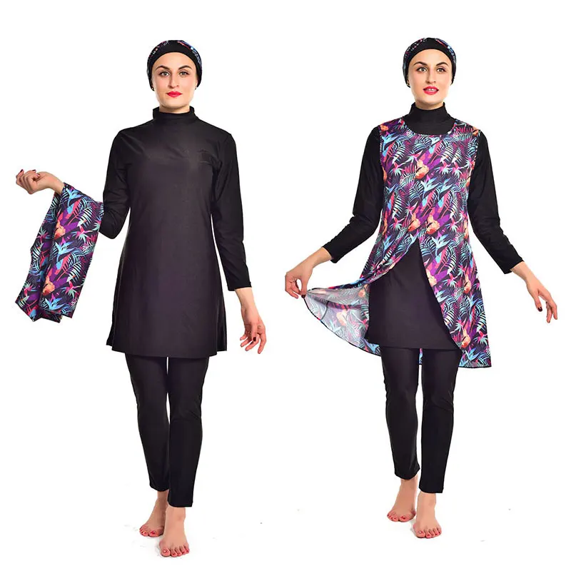 Burkini Femme 4Pcs Hijab Printing Full Covered Swimwear Women Watersport Swimming Suits Bathers Fashion Beachwear Plus Sizes-6Xl