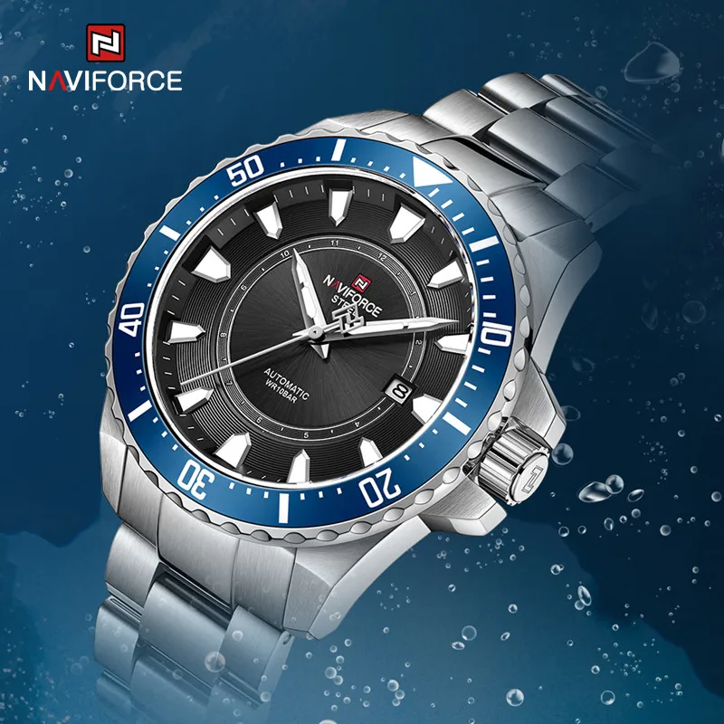 

NAVIFORCE Fashion Business Men Watches Luminous Automatic Mechanical Movement Full Stainless Steel Wristwatches 100m Waterproof