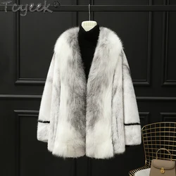 Tcyeek Cross Natural Mink Fur Coat Women 2023 Real Fox Fur Collar Short Style Real Fur Jackets Woman Winter Whole Female Mink