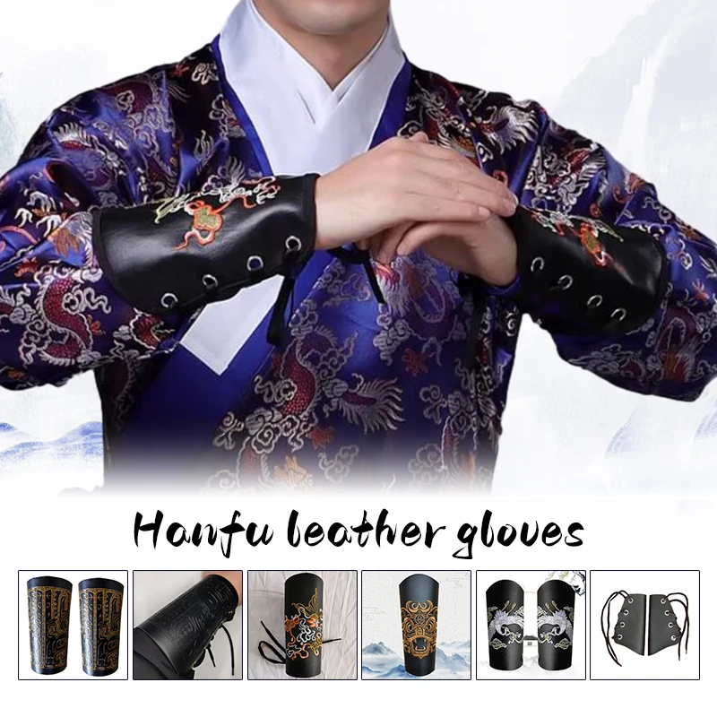 

Dragon Design Leather Gauntlet Wristband Medieval Arm Armor Hanfu Arm Guards Bracers for Men Women Decor Accessories