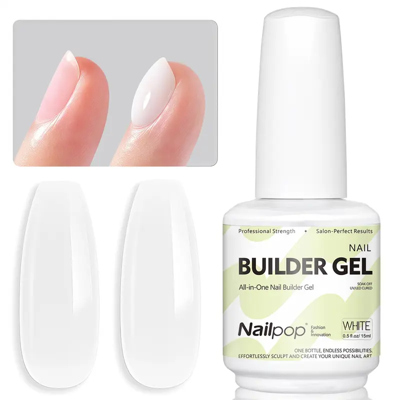 Nailpop Builder Nail Gel 4 Colors Base Coat Strengthener Thickening Extension Rhinestone Glue Gel Polish Brush in Bottle 15ml - Image 10
