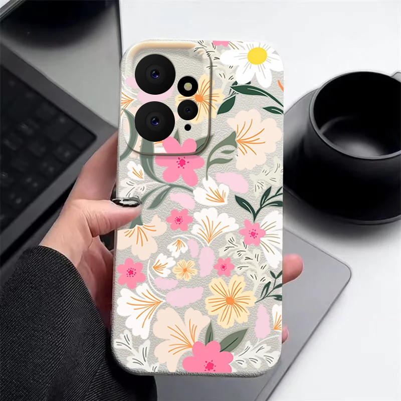Floral Leather Texture TPU Soft Phone Case