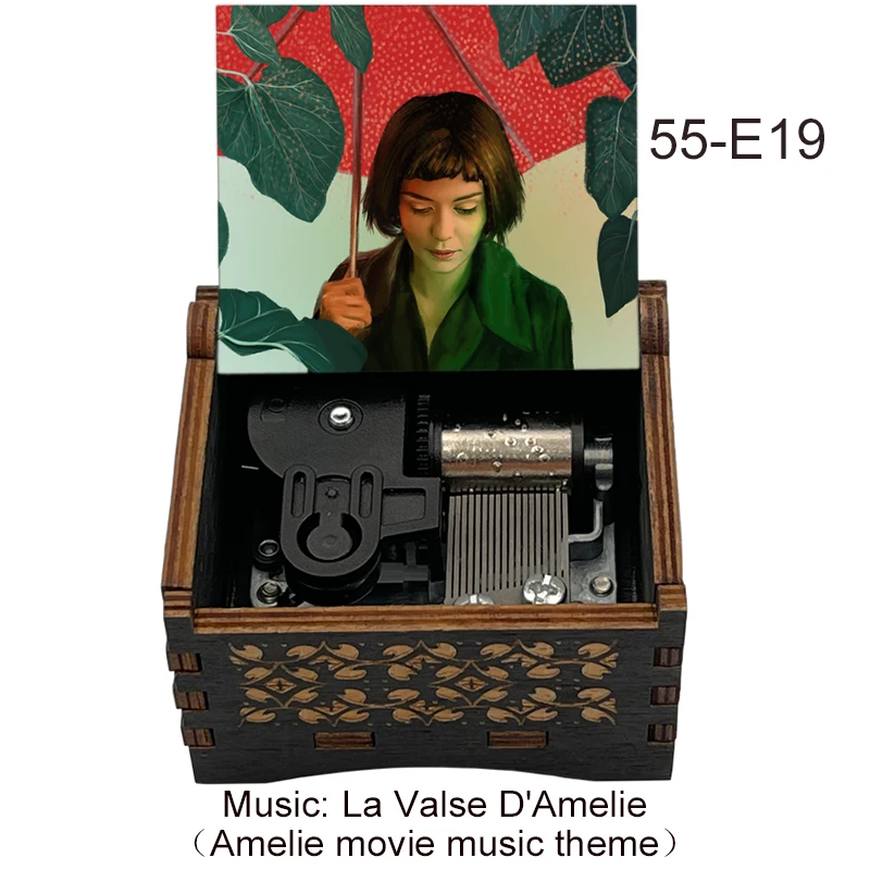 Amelie Color Print Wood Music Box Melody La Valse D'Amelie Clockwork Type Movement New Year Mascot Gift Home Decoration Ornament