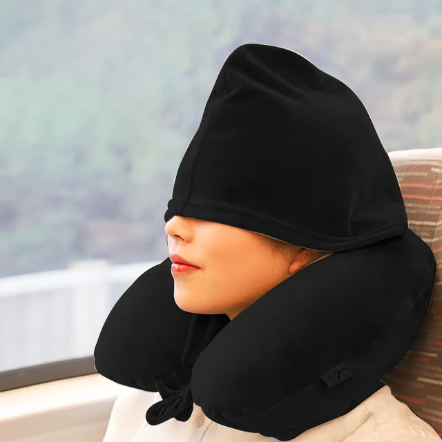 Unisex Plain Travel Neck Hoodie Pillow