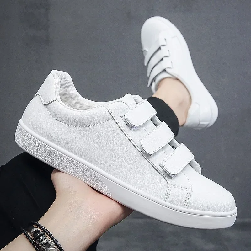 White Shoes Men Pu Leather Casual Shoes for Men Hook & Loop Loafers Fashion Skateboard Shoe Flat Male Sneakers Tenis Para Hombre 3