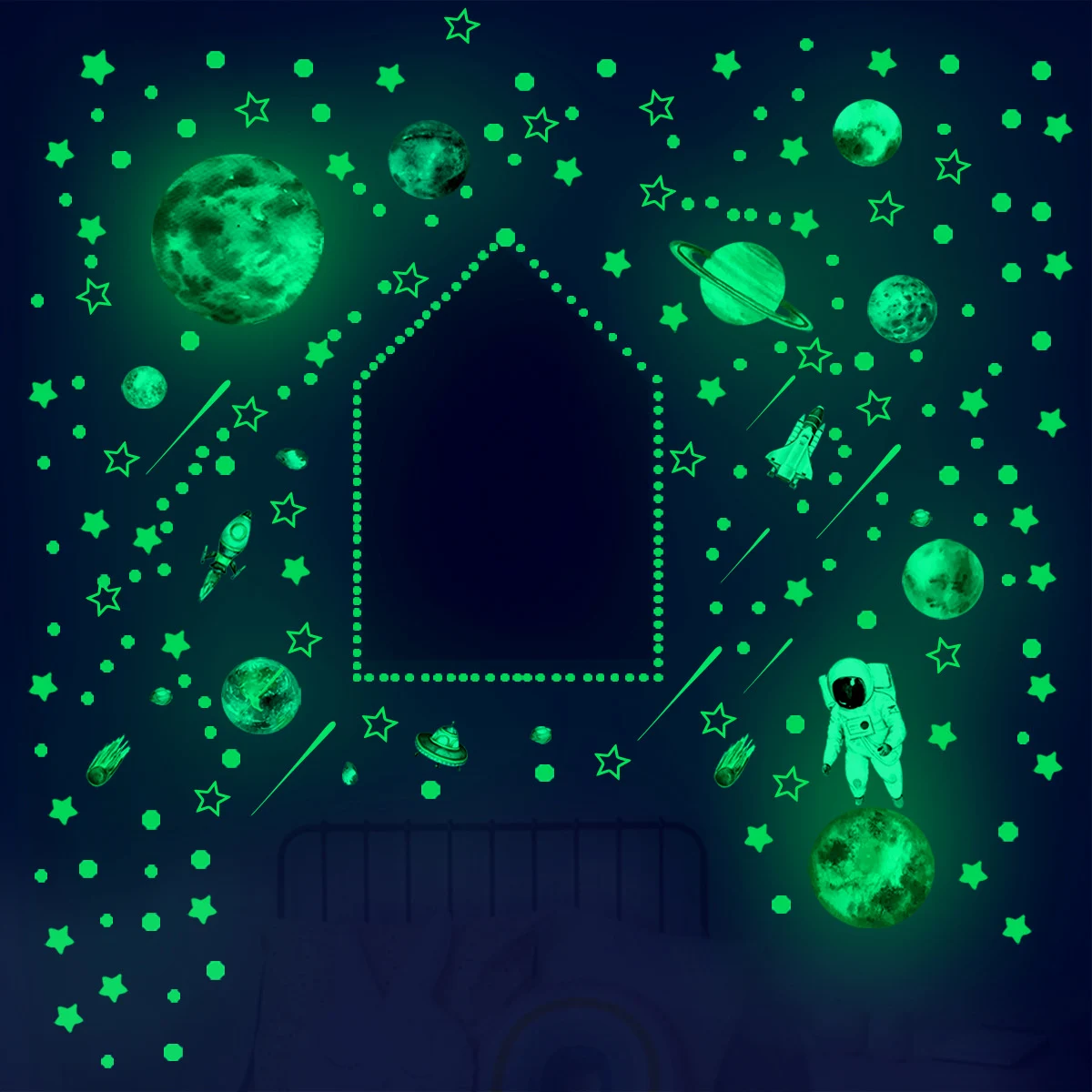 Glow in The Dark Stars Wall Stickers Glowing Stars Ceiling Luminous Planet Spaceship DIY Wall Decals Kids Room Decor 849Pcs