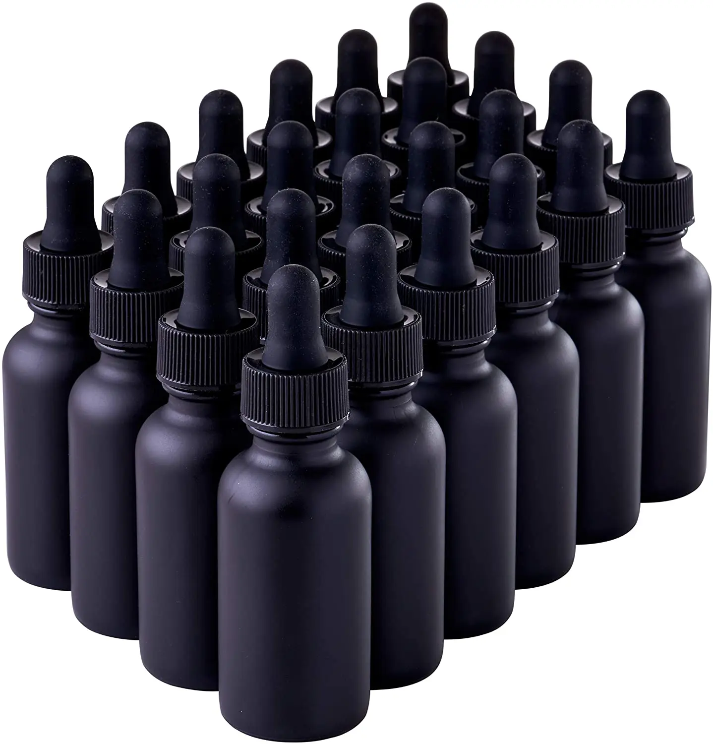 

24 Pack Black Coated Boston Round Essential Oils Aromatherapy Glass Bottles Jar With Black dropper cap, 1oz/30ml