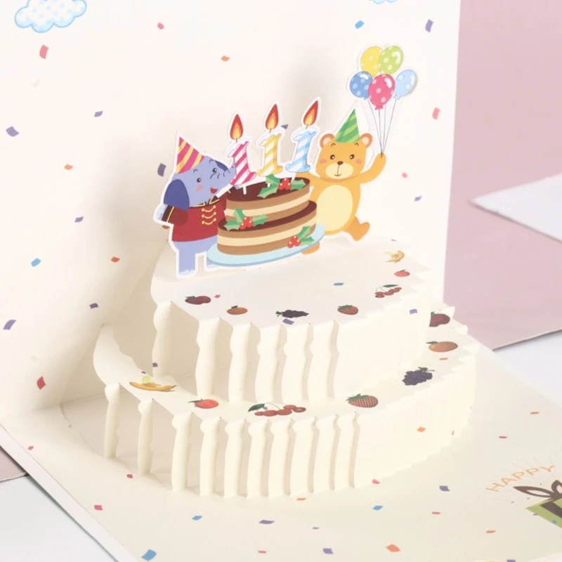 3D Pop up Cake Birthday Greeting Card Surprise Mysterious Cards for Children Present New Year Blessing Supplies