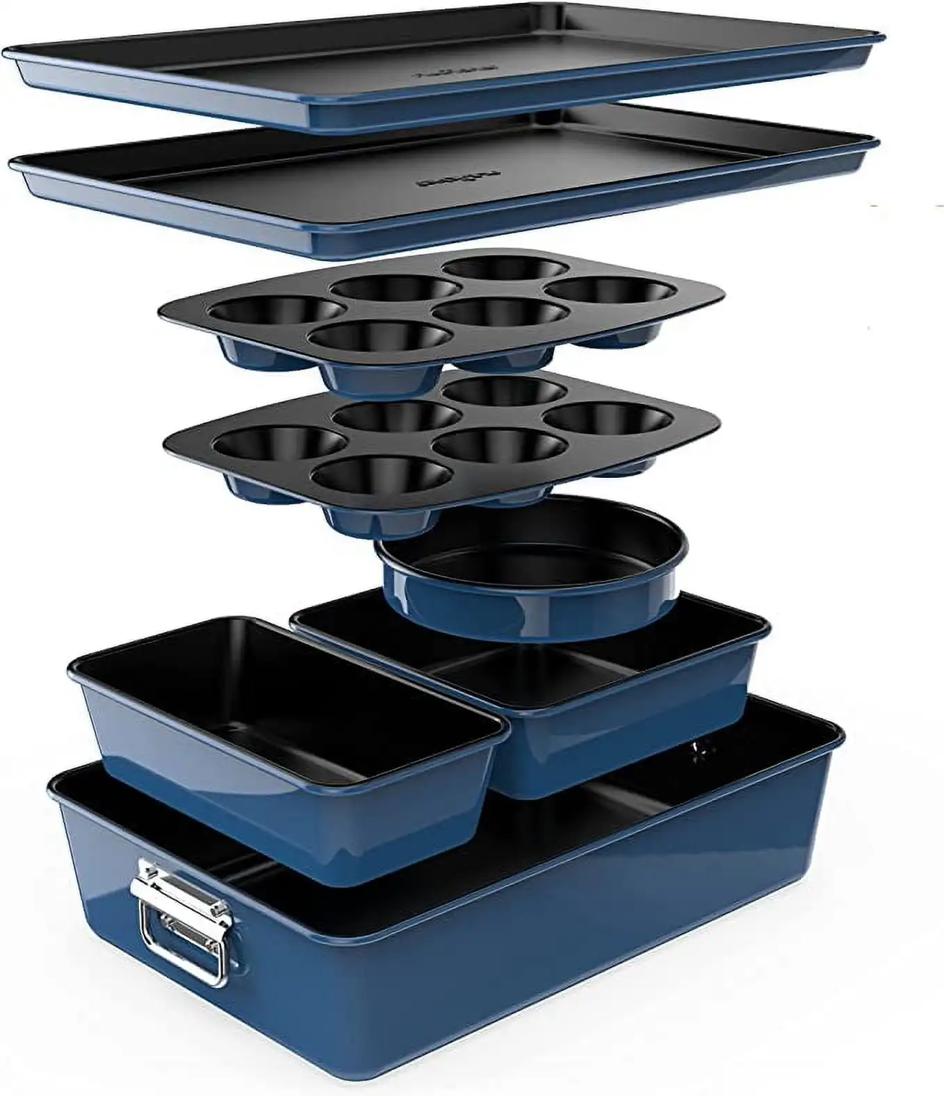 

8-Piece Nonstick Stackable Bakeware Set - PFOA, PFOS, PTFE Free Baking Tray Set w/ Non-Stick Coating, 450°F Oven Safe