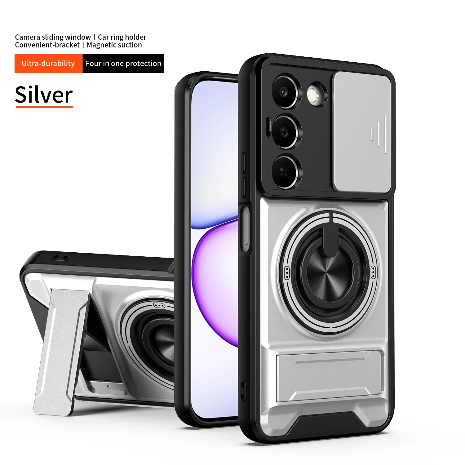 Enhanced Magnetic Military Armor Phone Case with Foldable Holder and Camera Protection