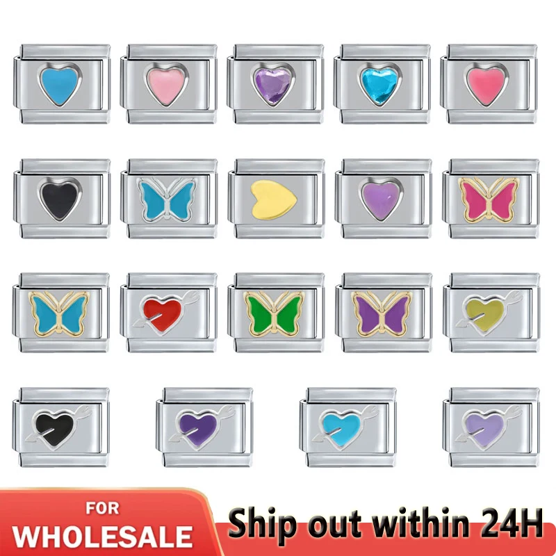 

Retro Charm Bracelet Colorful Love Butterfly Italian Charm Links Fit 9mm Bracelet Stainless Steel DIY Making Jewelry