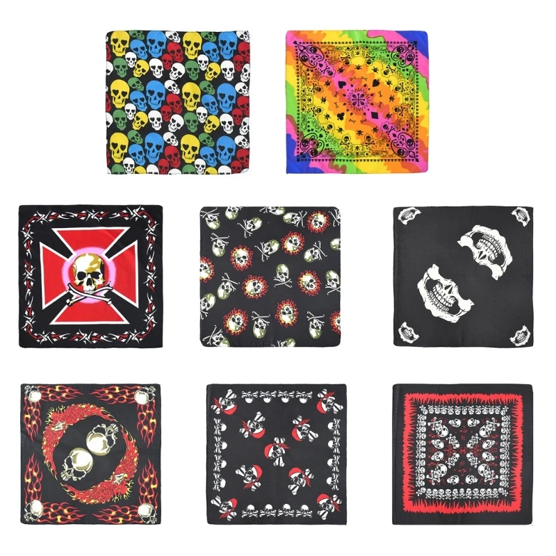 

Y166 Novelty Skull Printed Bandana Hip Hop Head Wrap Handkerchief, Unisex Headbands Band Wrist Wraps Face Mask Handkerchief