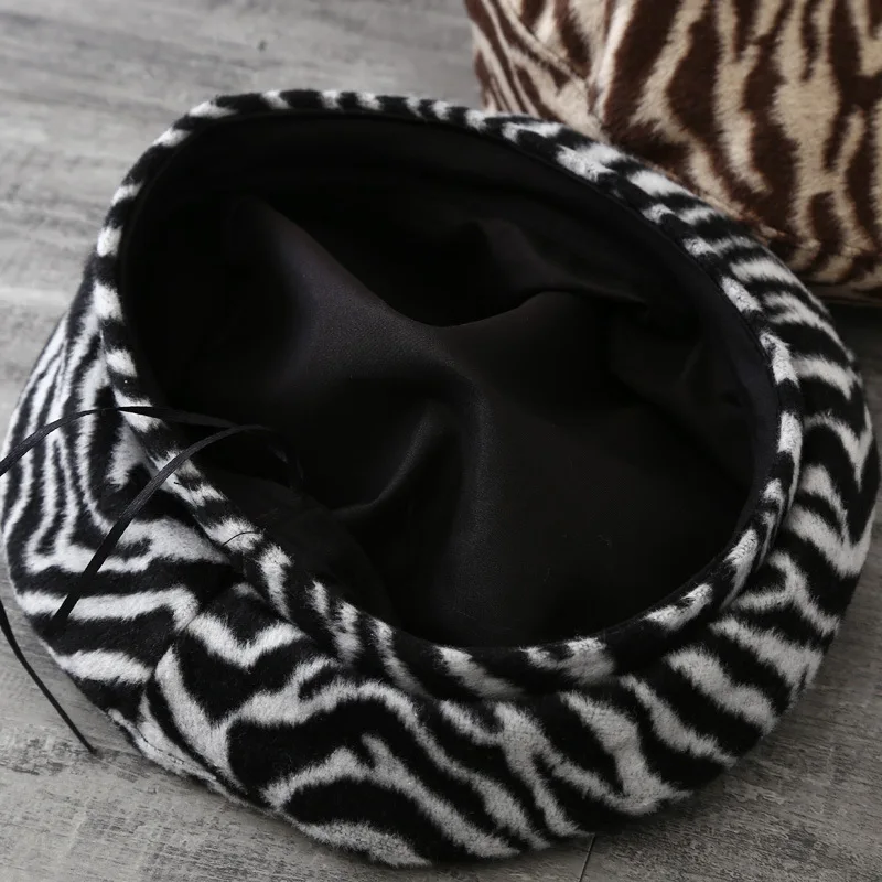 ADORA 100% Wool Beret — Zebra Stripe — Made in Korea HOAREE Zebra Stripe Korean Autumn and Winter New Berets  main image 3