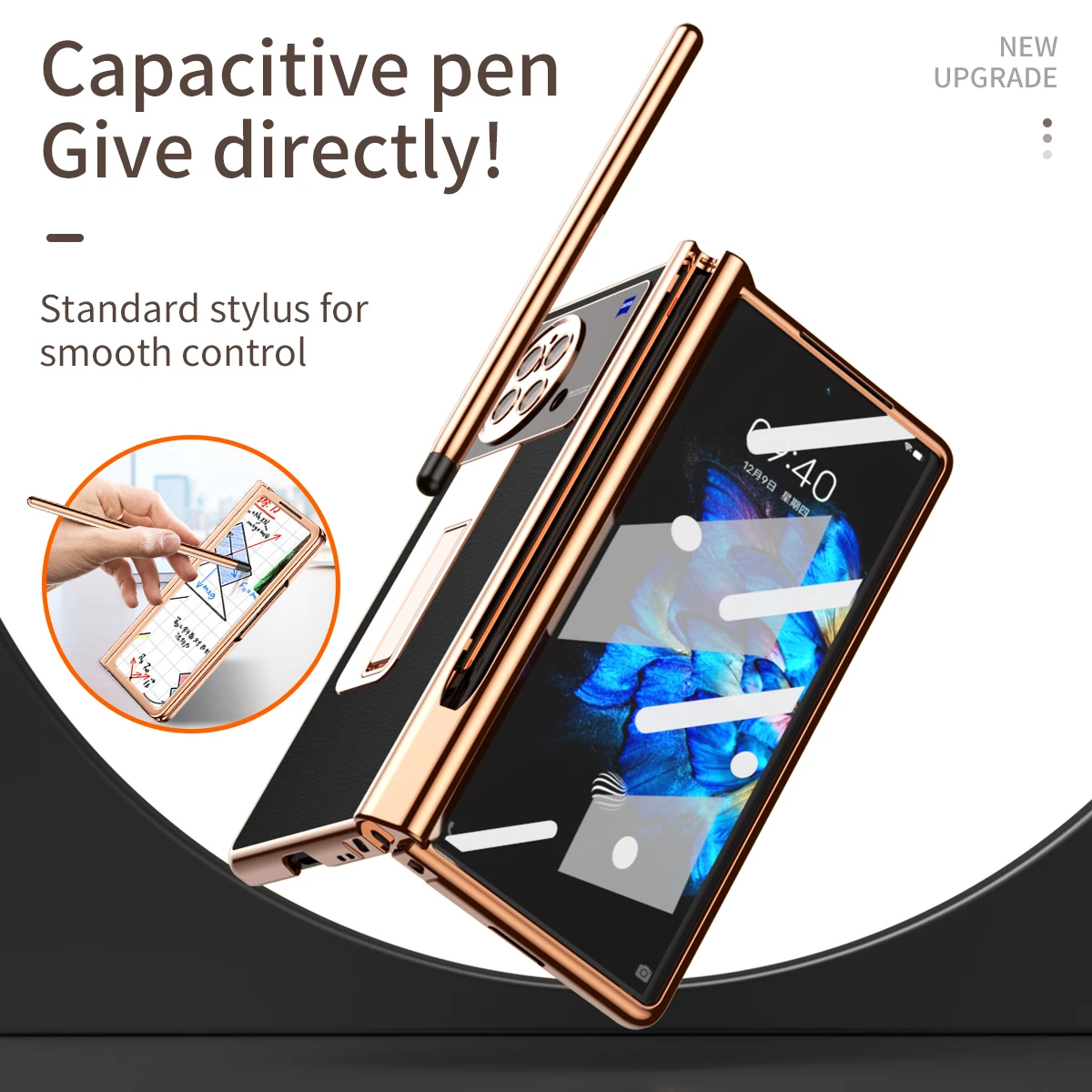 

With Capacitive Pen For Vivo X Fold 5G Hinge Protector Kickstand Leather Cases Cover with Front Screen Glass