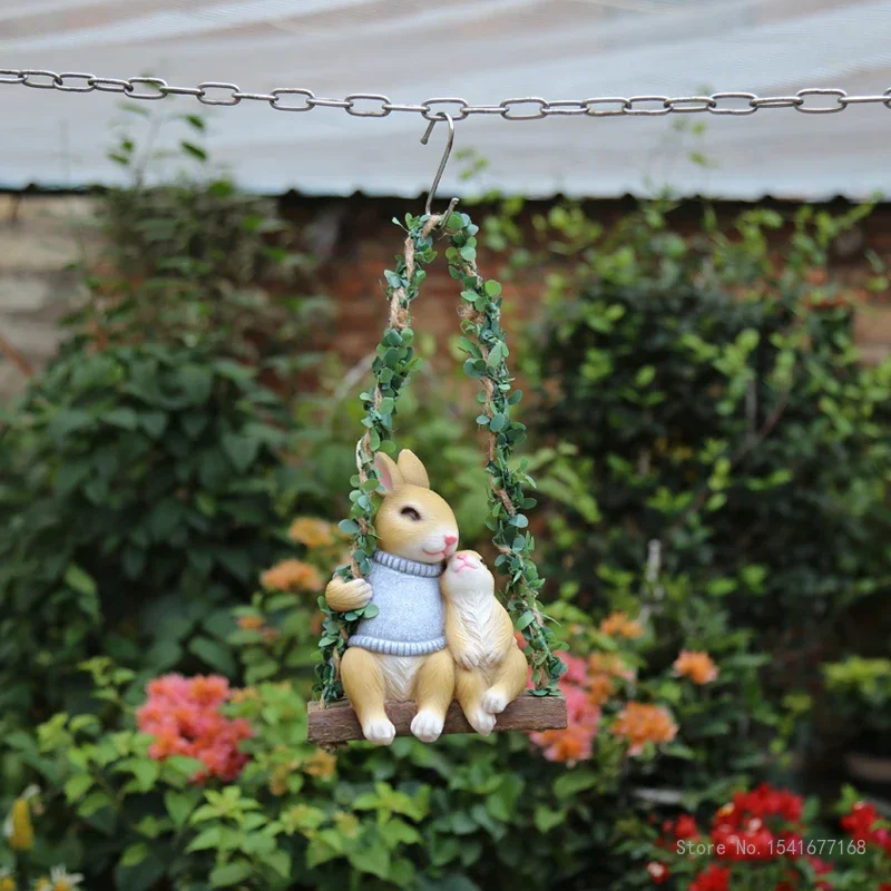 Rabbit Garden Outdoor Tree Pendant, Swing Rabbit Decoration, Cartoon Animal Crafts, Decorations for Home, 1Pc